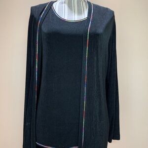 Chicos Travelers Cardigan Set w/ Rainbow Trim